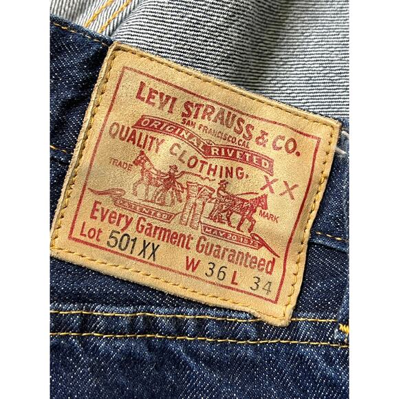 Levi’s 501XX Selvedge Jeans Button Fly Dark Wash Redline Denim Men 36x34 - Picture 4 of 16